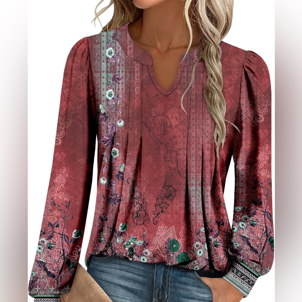 Elegant Burgundy Floral Blouse